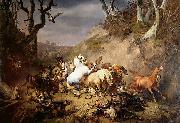 Eugene Verboeckhoven Hungry Wolves Attacking a Group of Horsemen painting